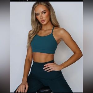 Stori two piece workout set sports bra and full length leggings teal blue